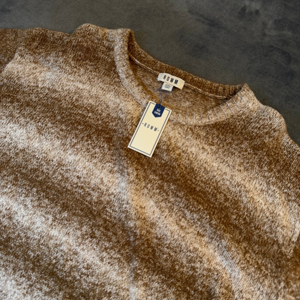 ROWM Taos Canyon Sweater Mens XXL Brown Striped Crewneck Knit NWT‎